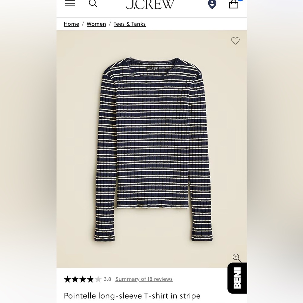 J. Crew Navy and White Striped Long Sleeve Tee